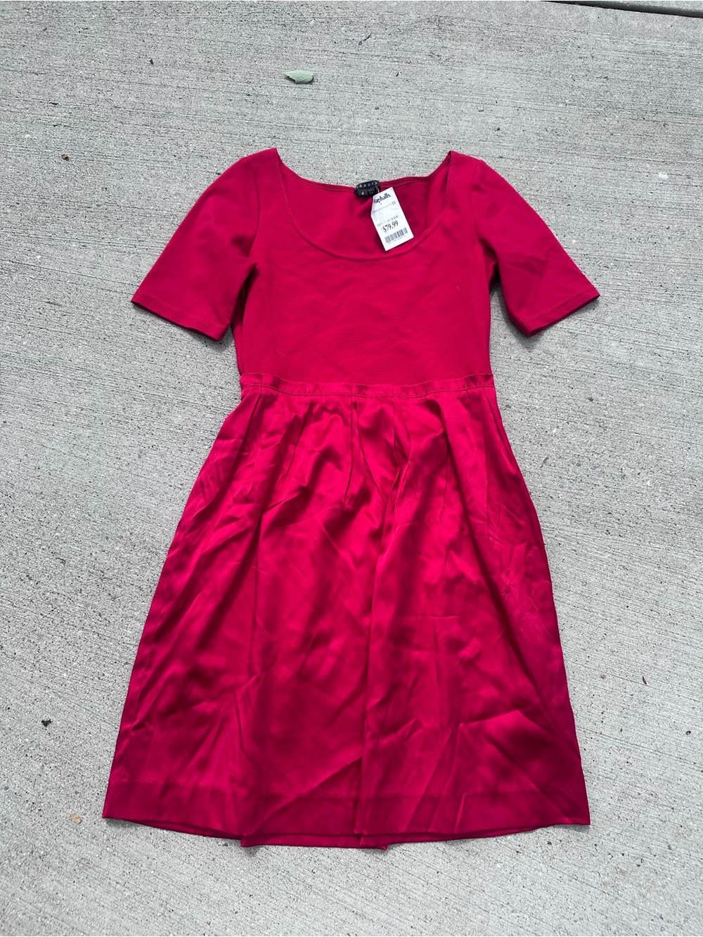 Theory Red Fit & Flare Short-Sleeve Dress